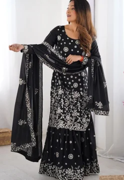 Embroidered Georgette Pakistani Suit in Black