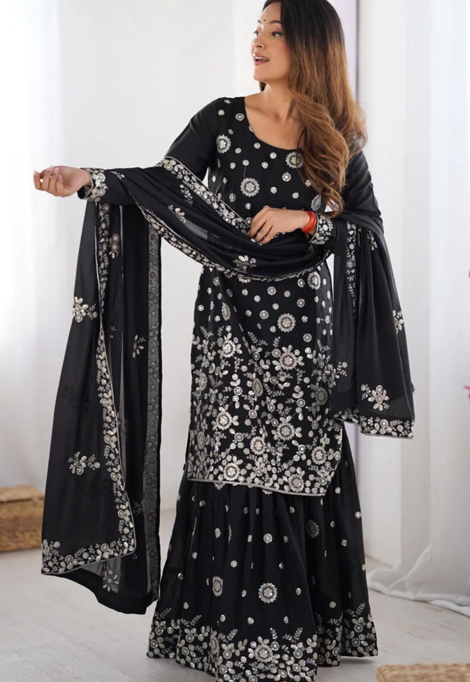 Embroidered Georgette Pakistani Suit in Black