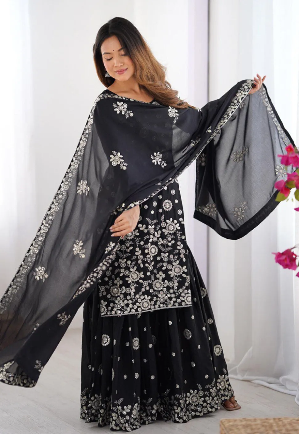 Embroidered Georgette Pakistani Suit in Black