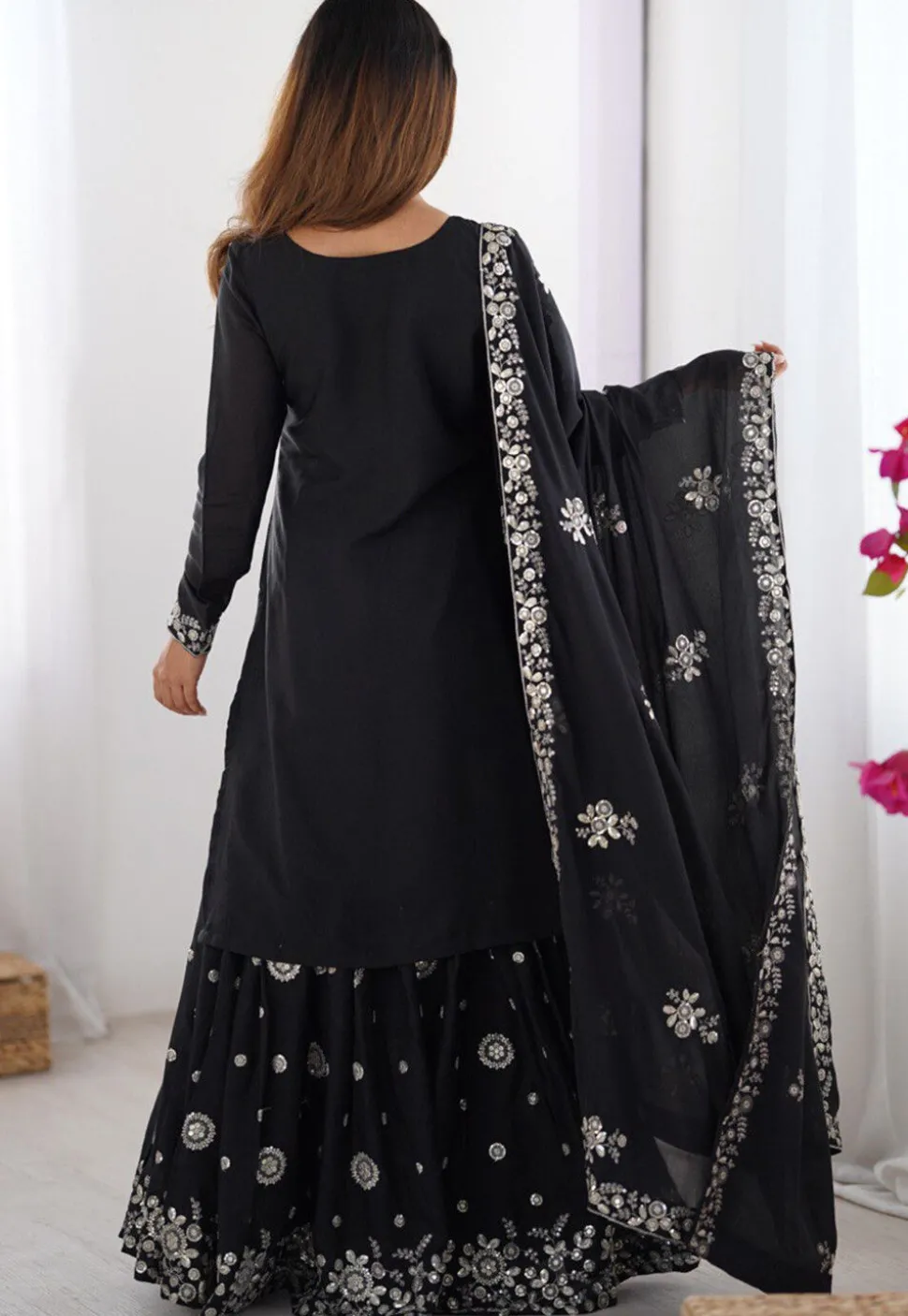 Embroidered Georgette Pakistani Suit in Black