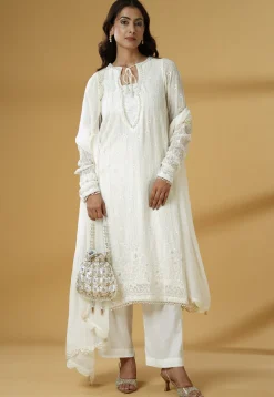 Embroidered Georgette Pakistani Suit in Off White