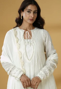 Embroidered Georgette Pakistani Suit in Off White