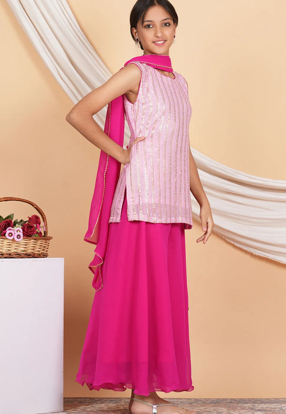 Embroidered Georgette Pakistani Suit in Baby Pink