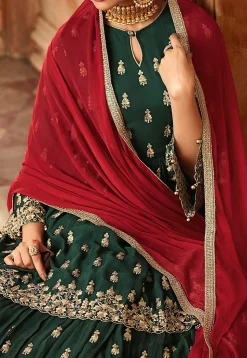 Embroidered Georgette Pakistani Suit in Dark Green