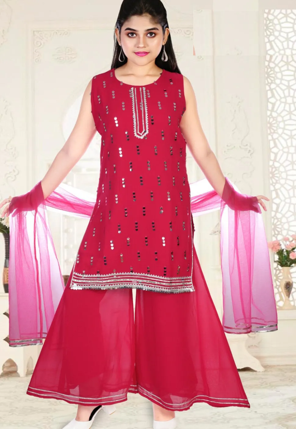 Embroidered Georgette Pakistani Suit in Fuchsia