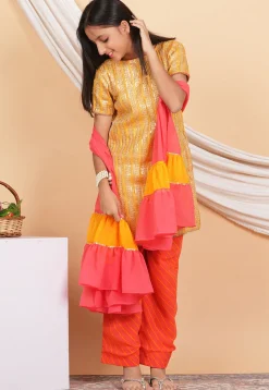 Embroidered Georgette Pakistani Suit in Mustard