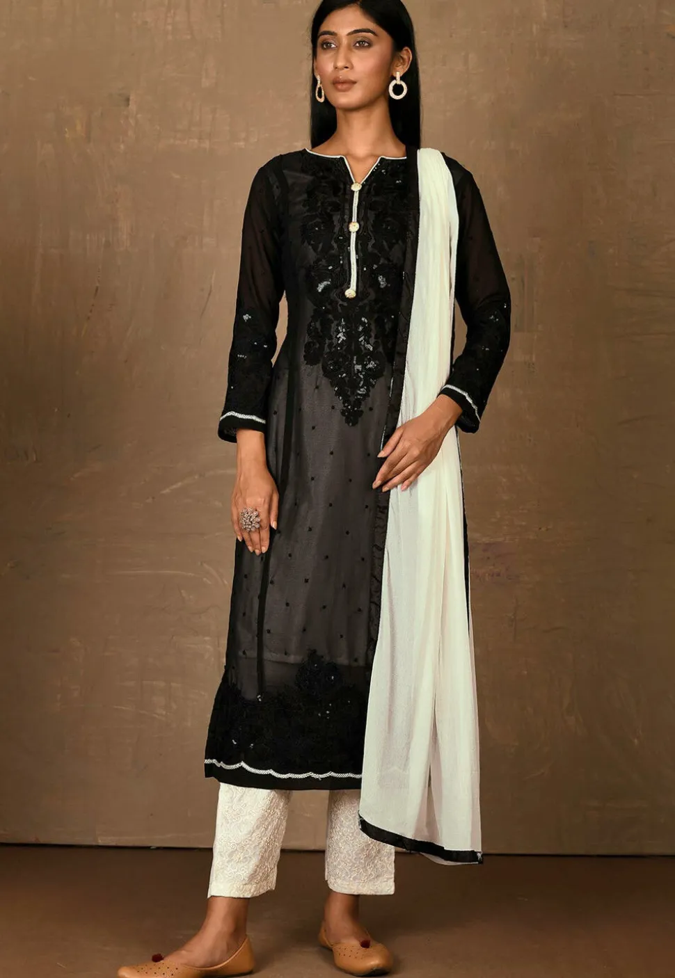 Embroidered Georgette Pakistani Suit in Black