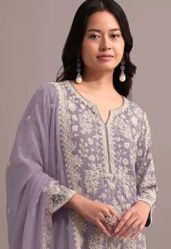 Embroidered Georgette Pakistani Suit in Purple