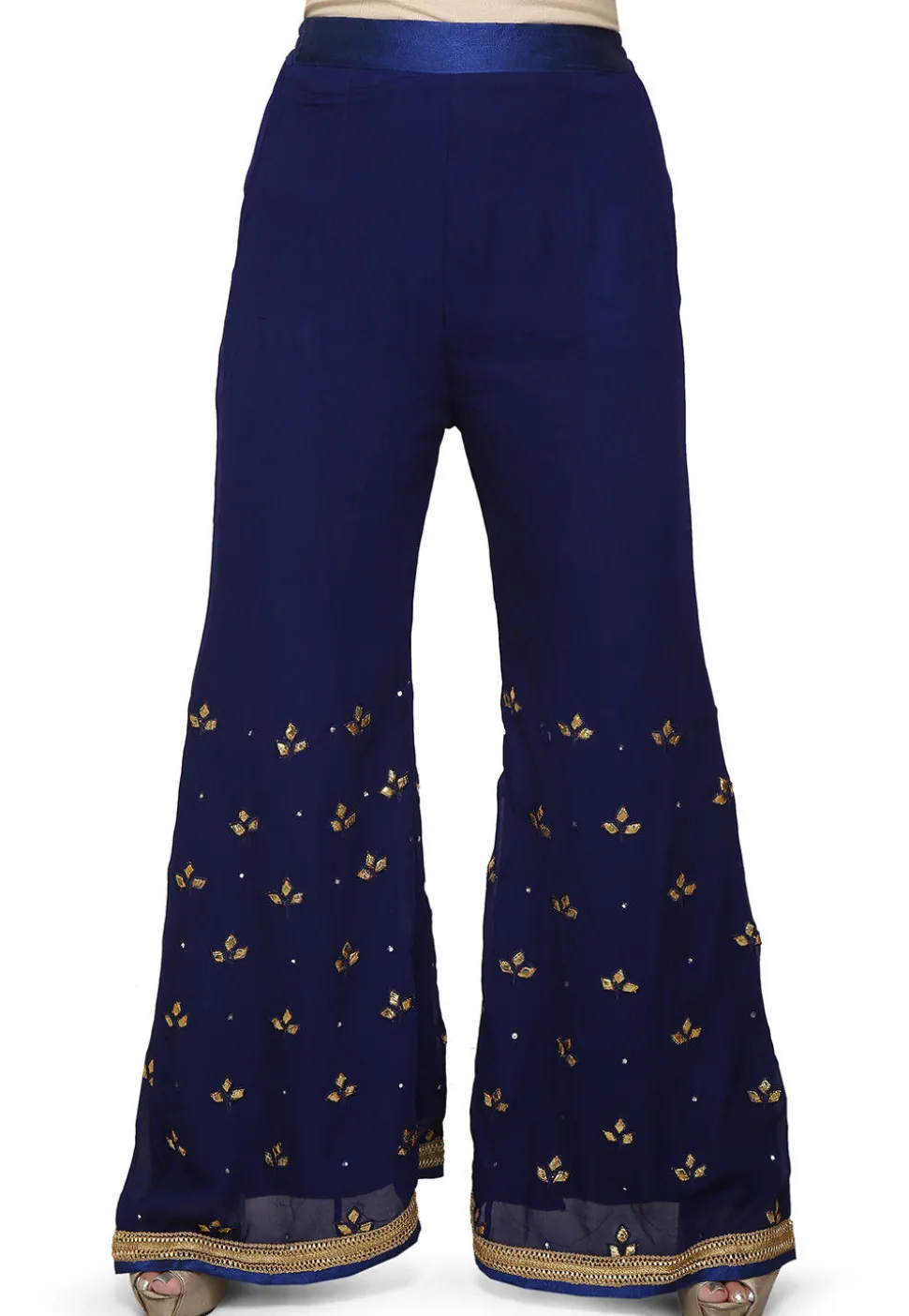 Embroidered Georgette Palazzo in Blue