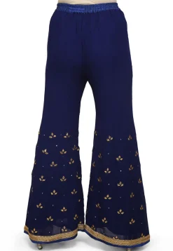 Embroidered Georgette Palazzo in Blue