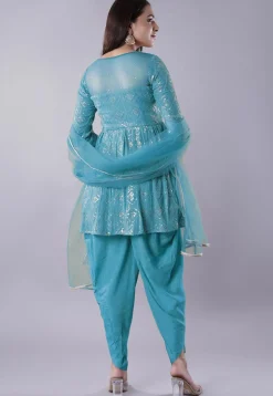 Embroidered Georgette Punjabi Suit in Teal Blue