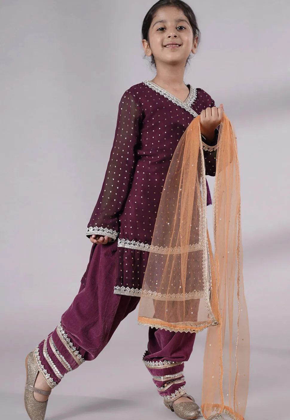 Embroidered Georgette Punjabi Suit in Purple