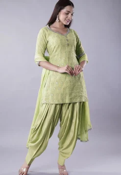Embroidered Georgette Punjabi Suit in Light Green