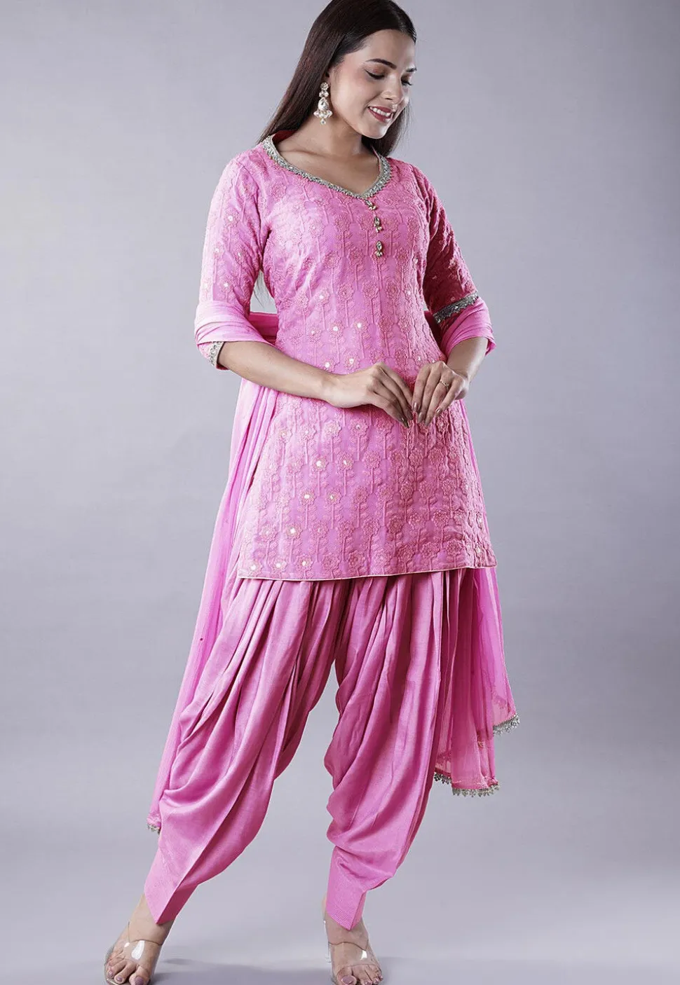 Embroidered Georgette Punjabi Suit in Pink
