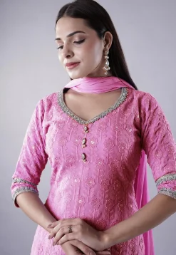 Embroidered Georgette Punjabi Suit in Pink