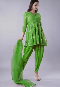Embroidered Georgette Punjabi Suit in Light Green