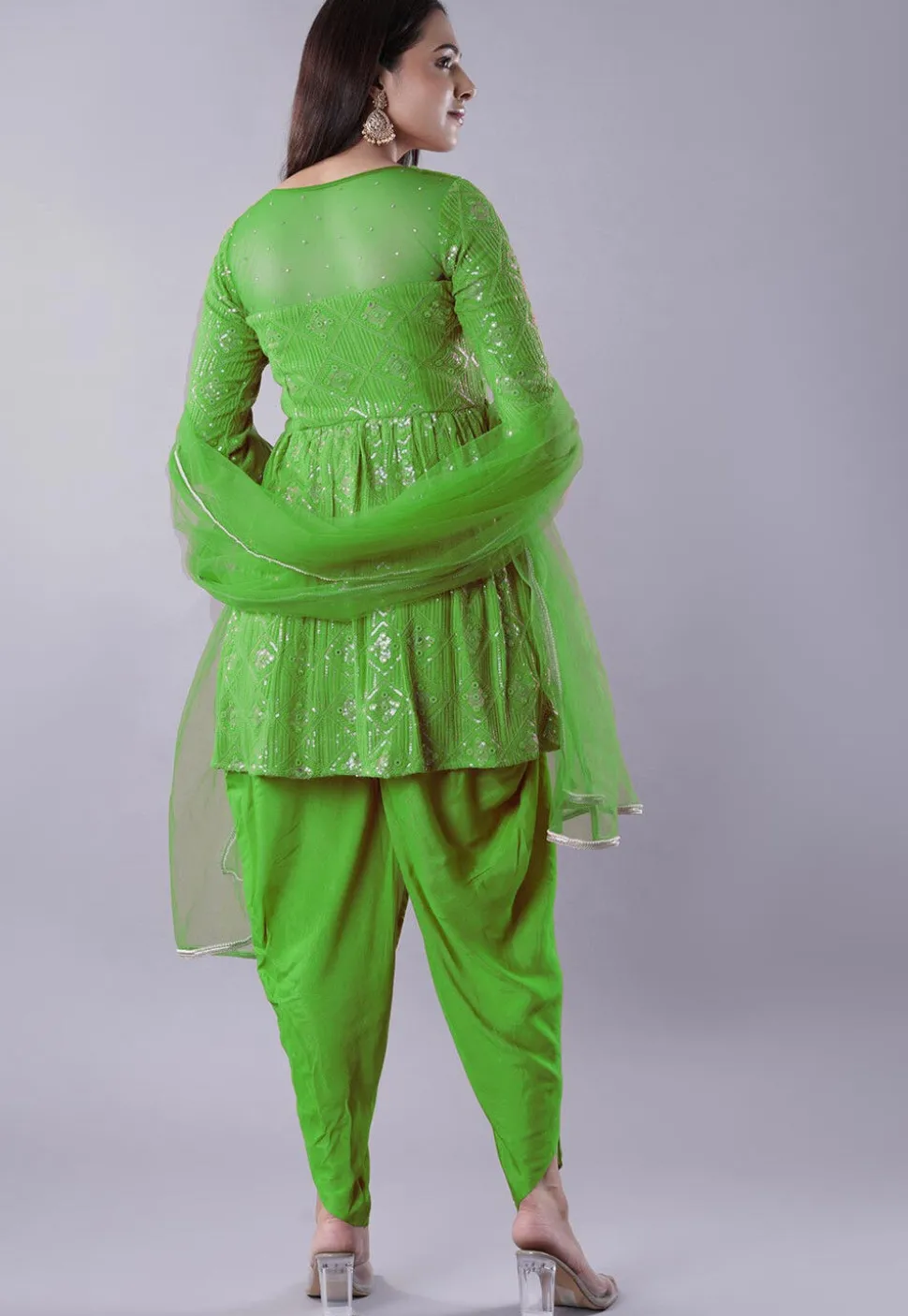 Embroidered Georgette Punjabi Suit in Light Green