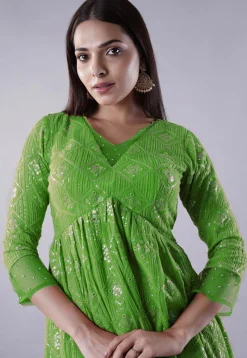 Embroidered Georgette Punjabi Suit in Light Green