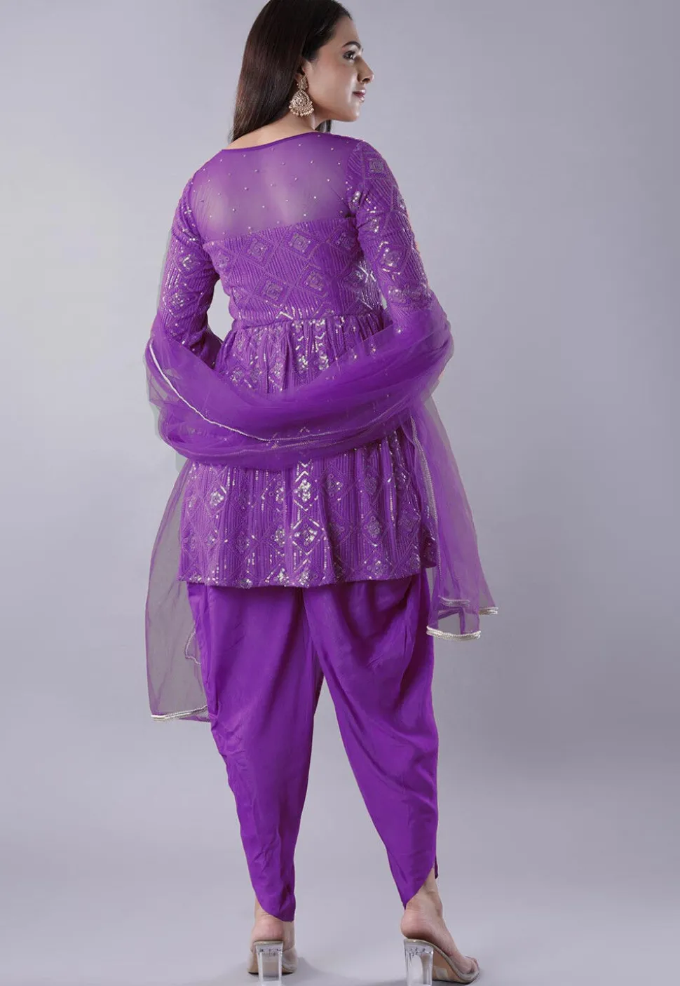 Embroidered Georgette Punjabi Suit in Purple