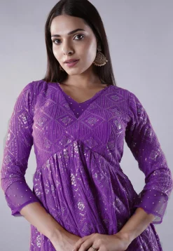 Embroidered Georgette Punjabi Suit in Purple