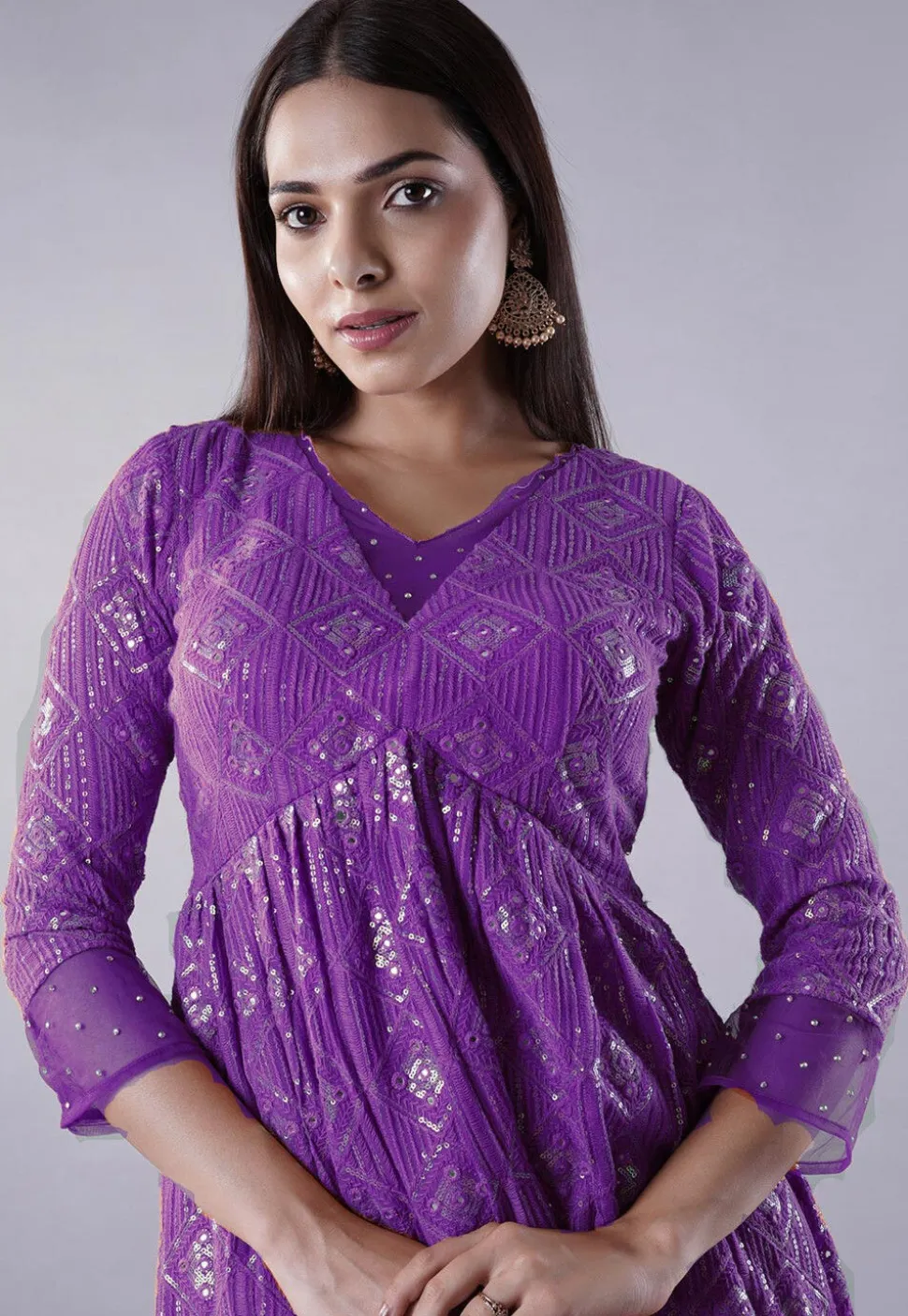 Embroidered Georgette Punjabi Suit in Purple