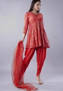 Embroidered Georgette Punjabi Suit in Red