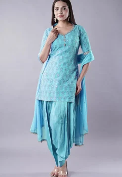 Embroidered Georgette Punjabi Suit in Sky Blue