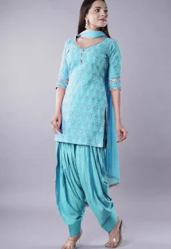 Embroidered Georgette Punjabi Suit in Sky Blue