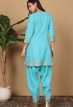 Embroidered Georgette Punjabi Suit in Blue