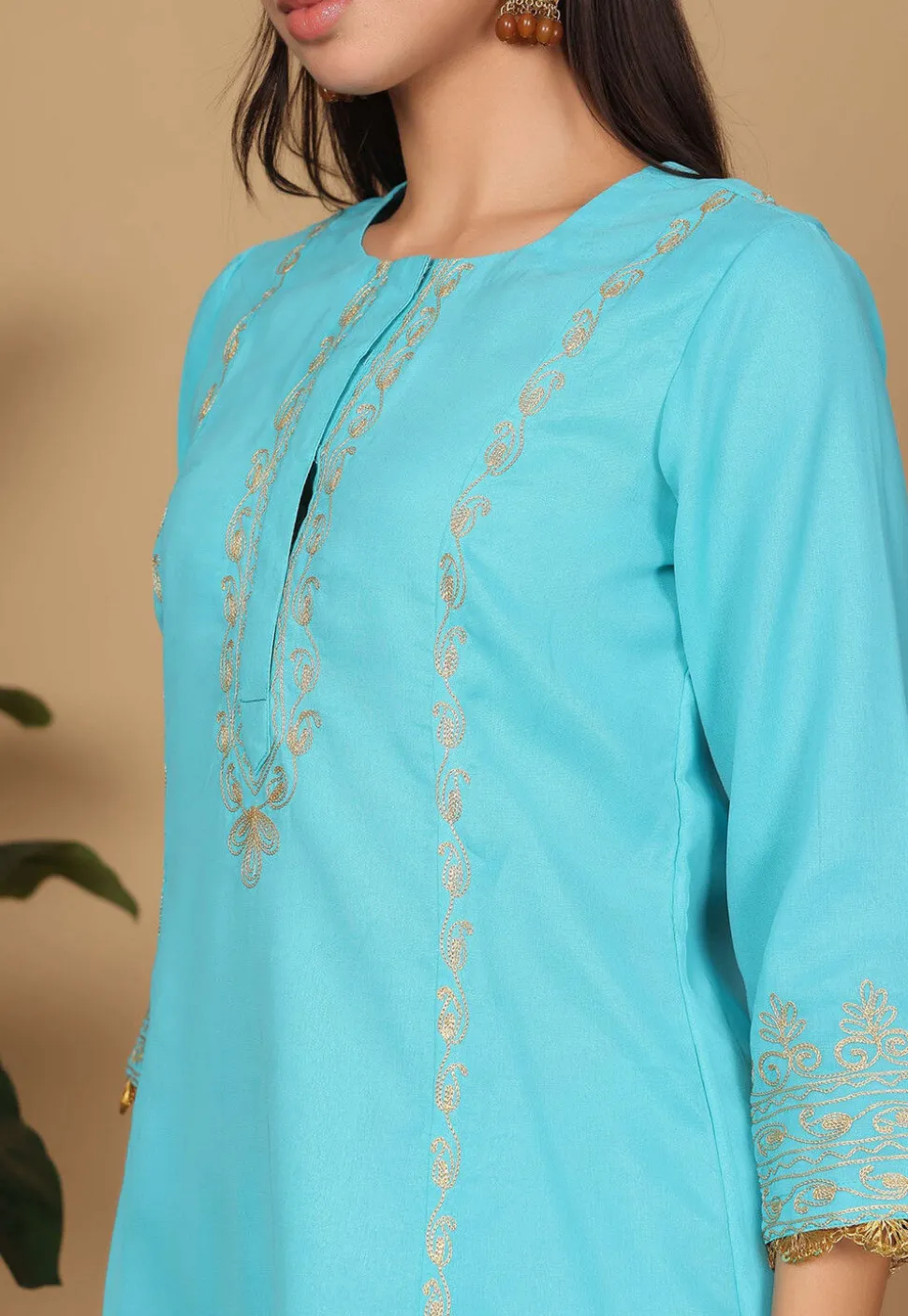 Embroidered Georgette Punjabi Suit in Blue