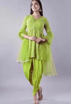 Embroidered Georgette Punjabi Suit in Light Green