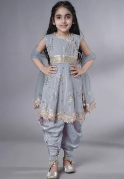 Embroidered Georgette Punjabi Suit in Grey