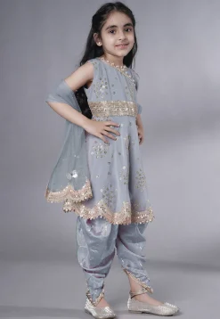 Embroidered Georgette Punjabi Suit in Grey