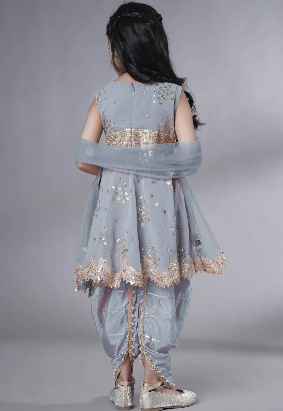Embroidered Georgette Punjabi Suit in Grey