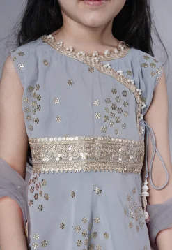 Embroidered Georgette Punjabi Suit in Grey