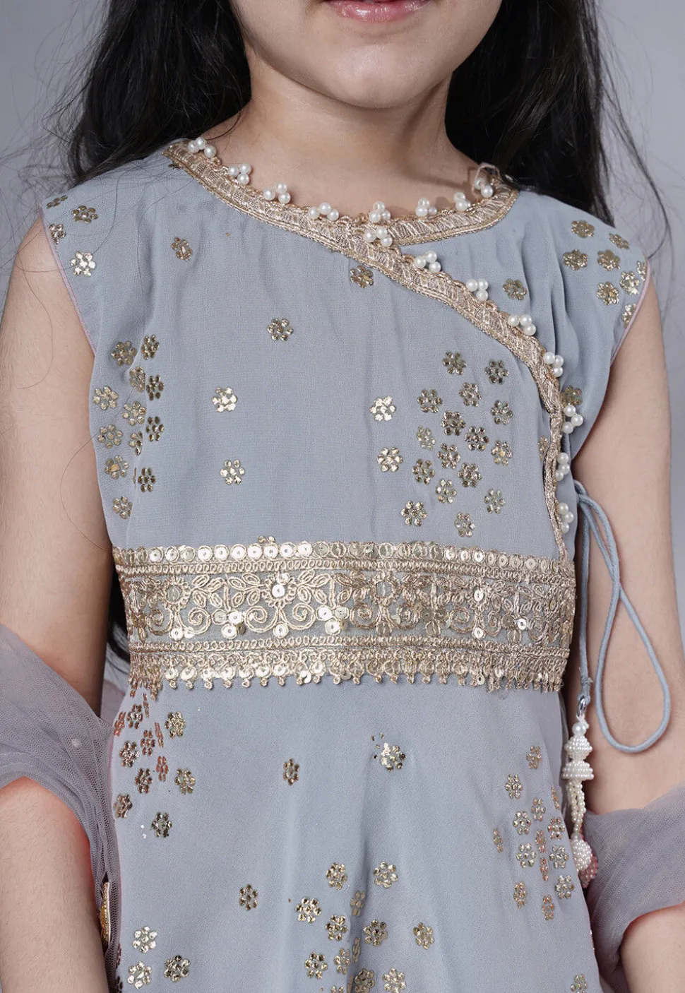 Embroidered Georgette Punjabi Suit in Grey