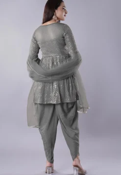 Embroidered Georgette Punjabi Suit in Grey