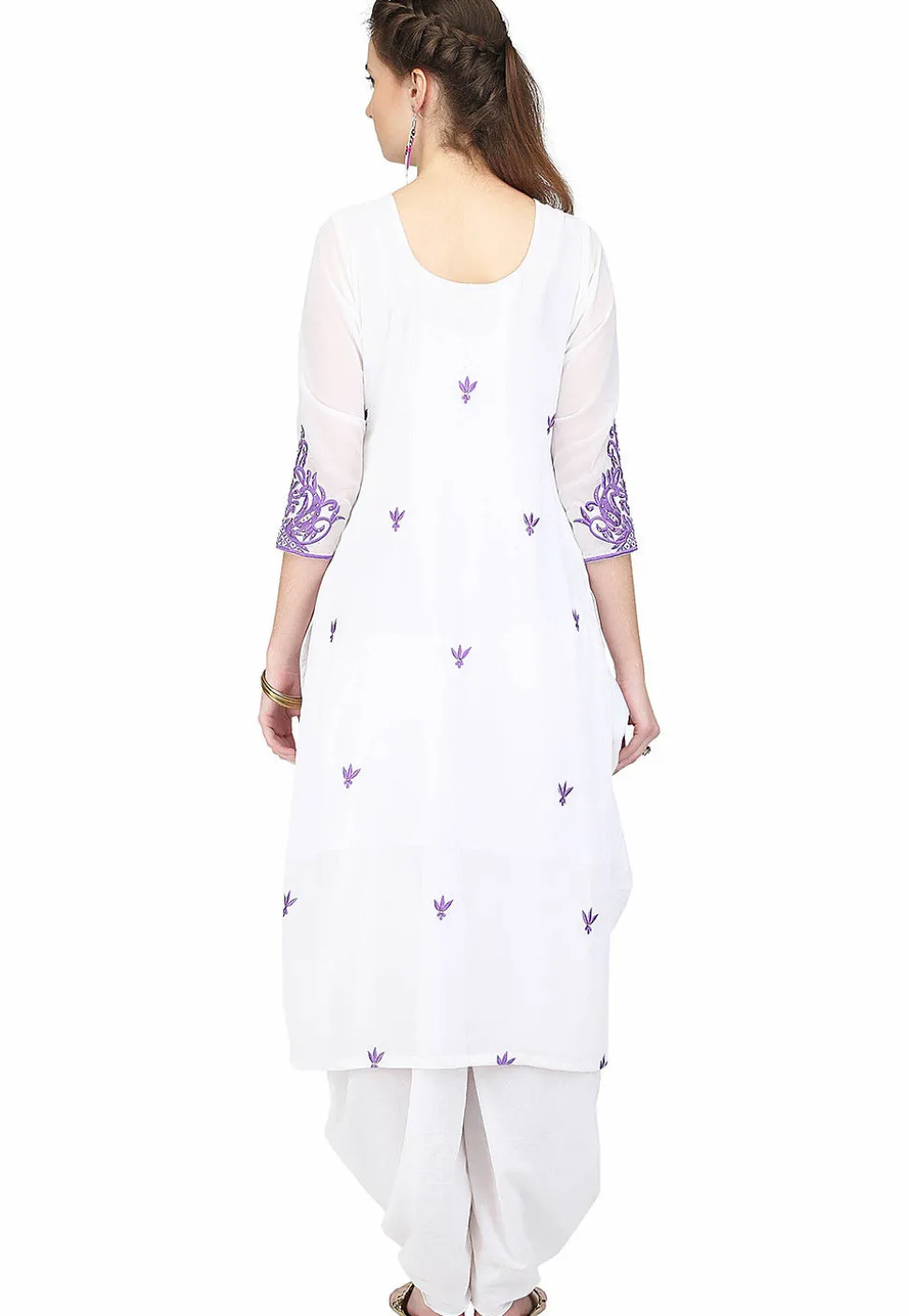 Embroidered Georgette Punjabi Suit in White