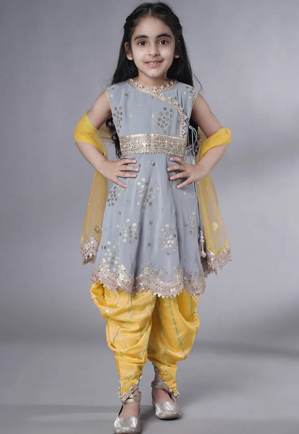 Embroidered Georgette Punjabi Suit in Grey