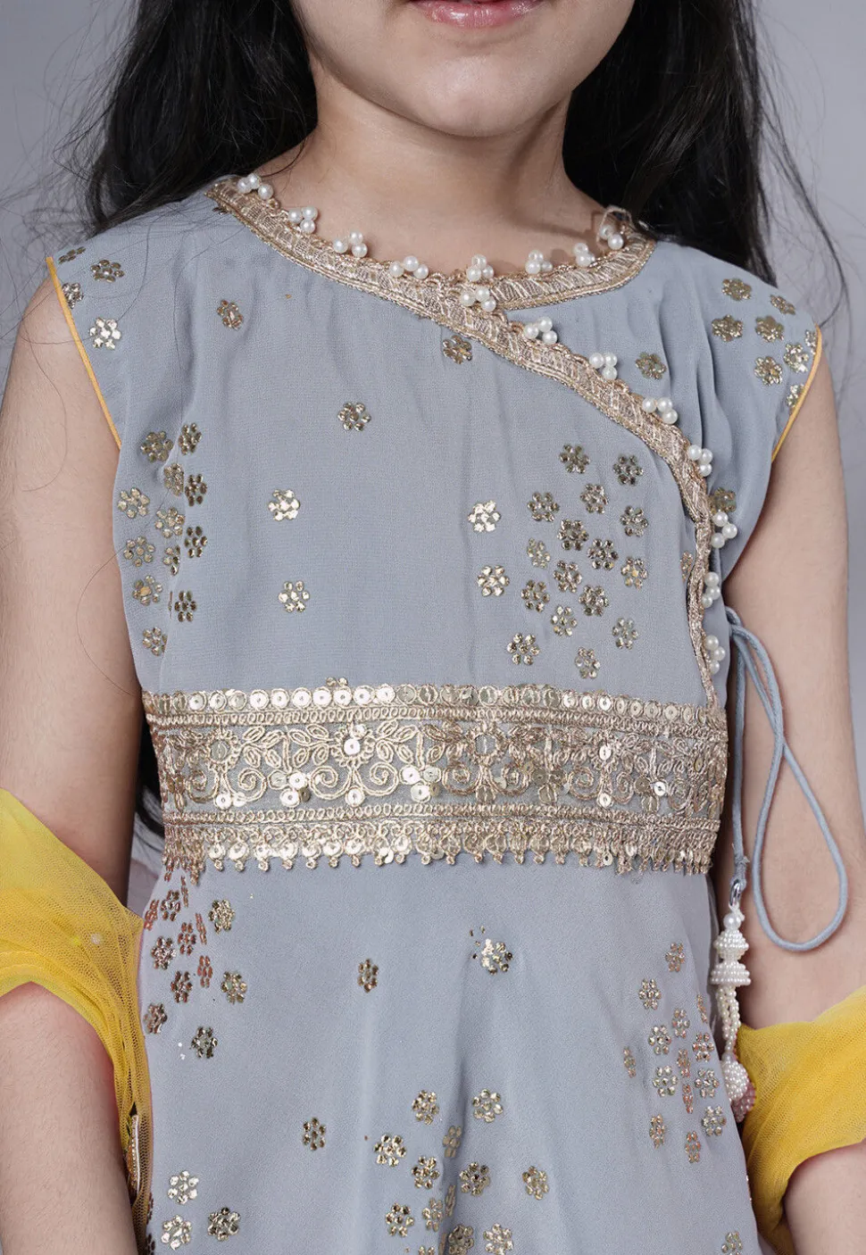 Embroidered Georgette Punjabi Suit in Grey