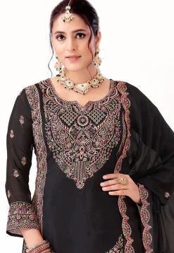 Embroidered Georgette Punjabi Suit in Black
