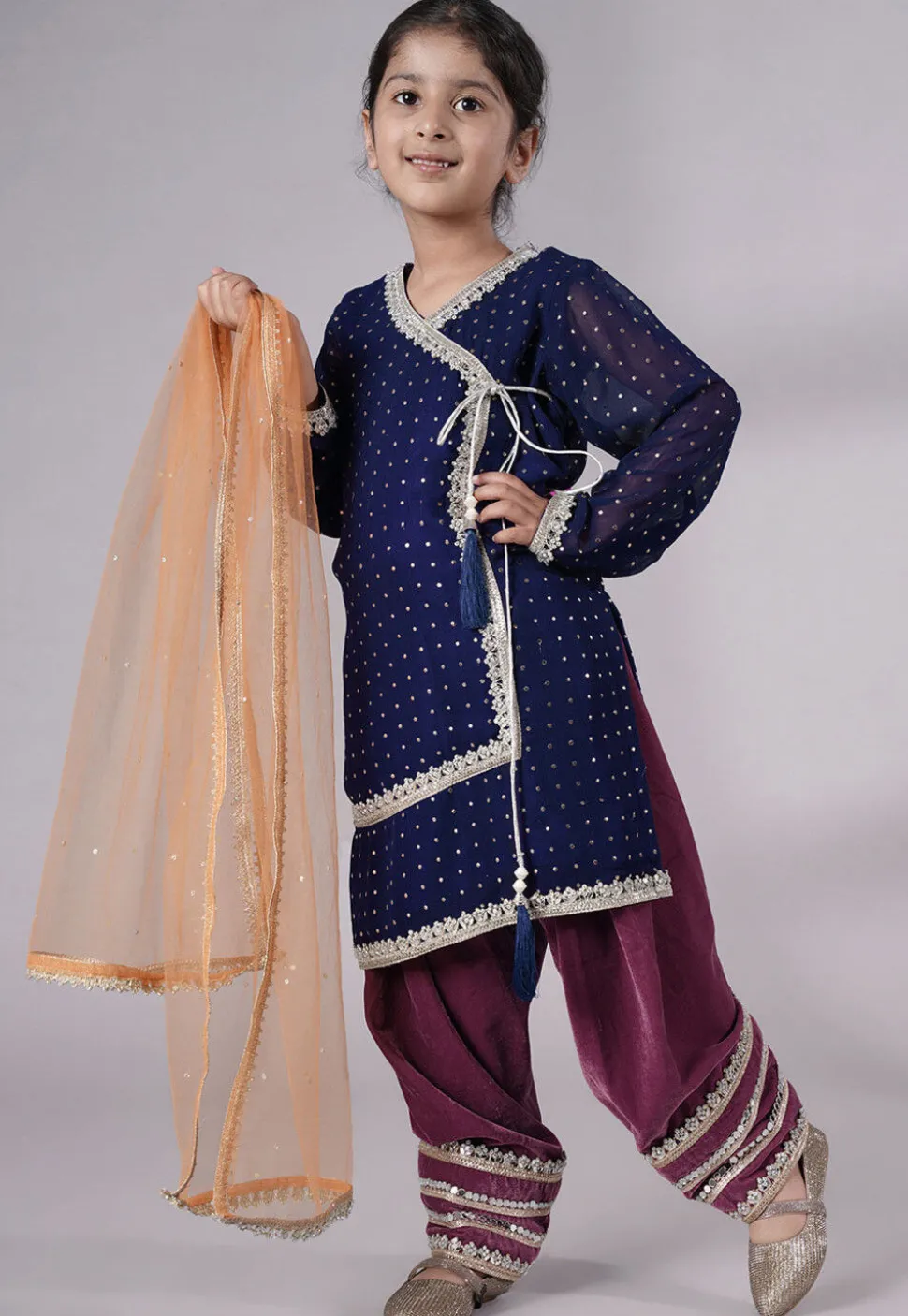 Embroidered Georgette Punjabi Suit in Navy Blue