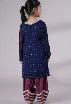 Embroidered Georgette Punjabi Suit in Navy Blue