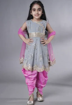 Embroidered Georgette Punjabi Suit in Grey
