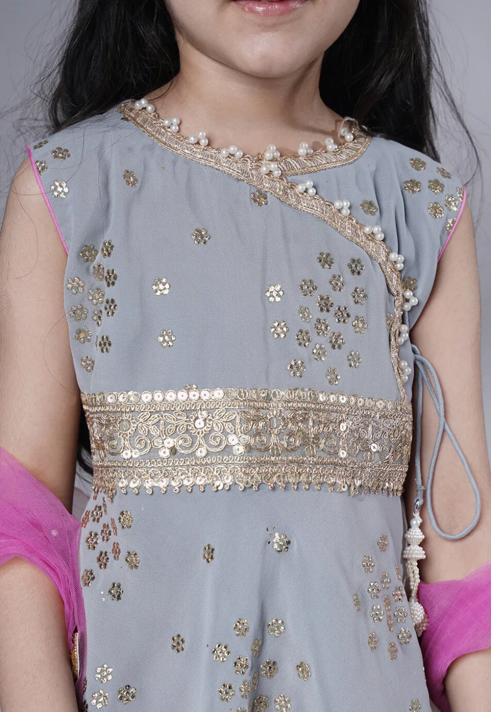 Embroidered Georgette Punjabi Suit in Grey