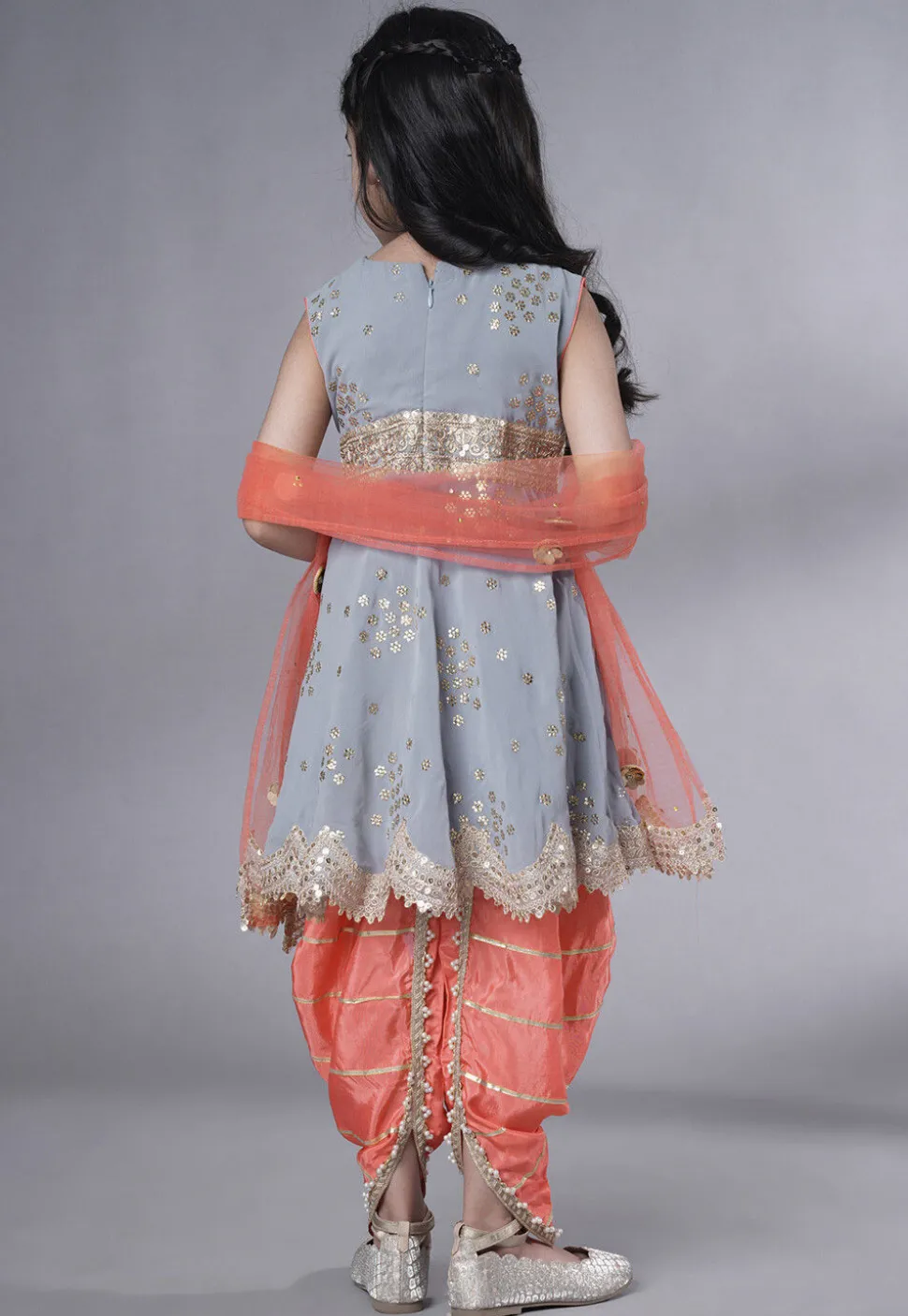Embroidered Georgette Punjabi Suit in Grey