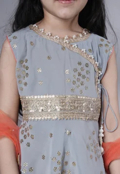 Embroidered Georgette Punjabi Suit in Grey