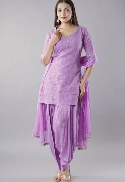Embroidered Georgette Punjabi Suit in Light Purple