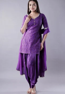 Embroidered Georgette Punjabi Suit in Dark Purple