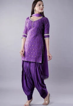 Embroidered Georgette Punjabi Suit in Dark Purple